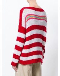weißer und roter horizontal gestreifter Pullover mit einem Rundhalsausschnitt von Ermanno Scervino