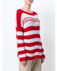 weißer und roter horizontal gestreifter Pullover mit einem Rundhalsausschnitt von Ermanno Scervino