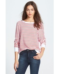 weißer und roter horizontal gestreifter Pullover