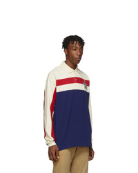weißer und roter und dunkelblauer horizontal gestreifter Polo Pullover von Gucci