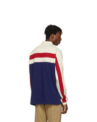 weißer und roter und dunkelblauer horizontal gestreifter Polo Pullover von Gucci