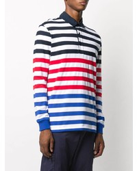 weißer und roter und dunkelblauer horizontal gestreifter Polo Pullover von Paul & Shark