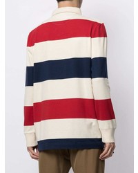 weißer und roter und dunkelblauer horizontal gestreifter Polo Pullover von Kent & Curwen