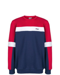 weißer und roter und dunkelblauer horizontal gestreifter Pullover mit einem Rundhalsausschnitt von Fila