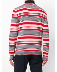 weißer und roter und dunkelblauer horizontal gestreifter Pullover mit einem Rundhalsausschnitt von A.P.C.