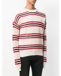 weißer und roter und dunkelblauer horizontal gestreifter Pullover mit einem Rundhalsausschnitt von Laneus