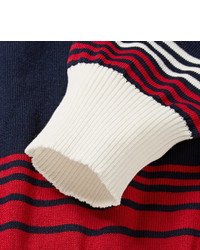 weißer und roter und dunkelblauer horizontal gestreifter Pullover mit einem Rundhalsausschnitt von Piombo