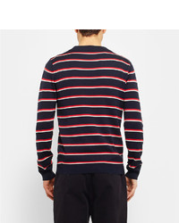 weißer und roter und dunkelblauer horizontal gestreifter Pullover mit einem Rundhalsausschnitt von Sandro