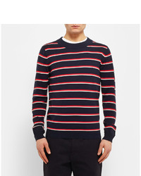 weißer und roter und dunkelblauer horizontal gestreifter Pullover mit einem Rundhalsausschnitt von Sandro