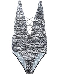 weißer und schwarzer Badeanzug mit geometrischem Muster von Tory Burch