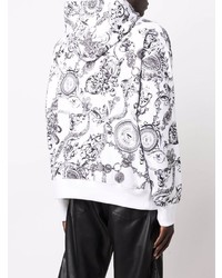 weißer und schwarzer bedruckter Fleece-Pullover mit einem Kapuze von VERSACE JEANS COUTURE
