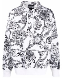 weißer und schwarzer bedruckter Fleece-Pullover mit einem Kapuze von VERSACE JEANS COUTURE