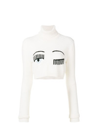 weißer und schwarzer bedruckter kurzer Pullover von Chiara Ferragni