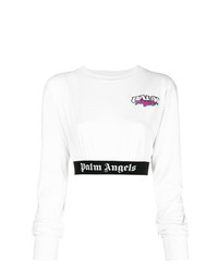 weißer und schwarzer bedruckter kurzer Pullover von Palm Angels