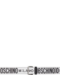 weißer und schwarzer bedruckter Ledergürtel von Moschino