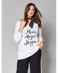 weißer und schwarzer bedruckter Oversize Pullover von Angel of Style by Happy Size