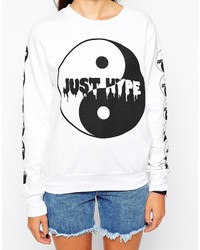 weißer und schwarzer bedruckter Oversize Pullover von Hype