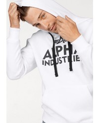 weißer und schwarzer bedruckter Pullover mit einem Kapuze von Alpha Industries