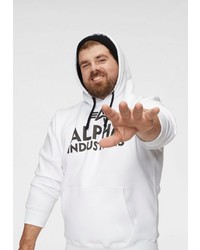 weißer und schwarzer bedruckter Pullover mit einem Kapuze von Alpha Industries