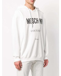 weißer und schwarzer bedruckter Pullover mit einem Kapuze von Moschino