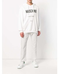 weißer und schwarzer bedruckter Pullover mit einem Kapuze von Moschino