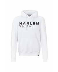 weißer und schwarzer bedruckter Pullover mit einem Kapuze von Harlem Soul