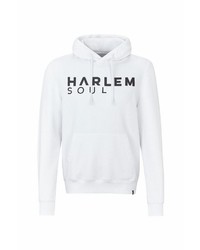 weißer und schwarzer bedruckter Pullover mit einem Kapuze von Harlem Soul