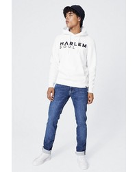 weißer und schwarzer bedruckter Pullover mit einem Kapuze von Harlem Soul