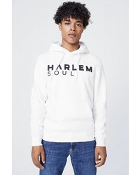 weißer und schwarzer bedruckter Pullover mit einem Kapuze von Harlem Soul