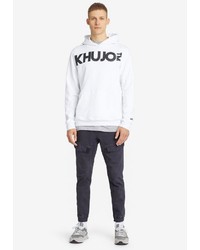 weißer und schwarzer bedruckter Pullover mit einem Kapuze von khujo