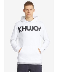 weißer und schwarzer bedruckter Pullover mit einem Kapuze von khujo