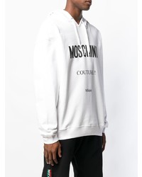 weißer und schwarzer bedruckter Pullover mit einem Kapuze von Moschino