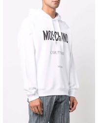 weißer und schwarzer bedruckter Pullover mit einem Kapuze von Moschino