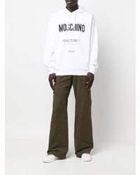 weißer und schwarzer bedruckter Pullover mit einem Kapuze von Moschino