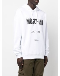 weißer und schwarzer bedruckter Pullover mit einem Kapuze von Moschino