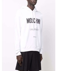 weißer und schwarzer bedruckter Pullover mit einem Kapuze von Moschino