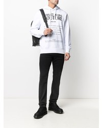 weißer und schwarzer bedruckter Pullover mit einem Kapuze von VERSACE JEANS COUTURE