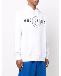 weißer und schwarzer bedruckter Pullover mit einem Kapuze von Moschino