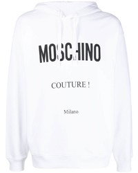 weißer und schwarzer bedruckter Pullover mit einem Kapuze von Moschino