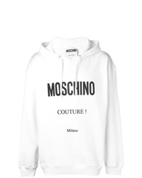 weißer und schwarzer bedruckter Pullover mit einem Kapuze von Moschino