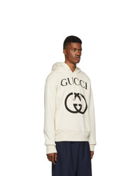 weißer und schwarzer bedruckter Pullover mit einem Kapuze von Gucci