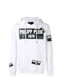 weißer und schwarzer bedruckter Pullover mit einem Kapuze von Philipp Plein