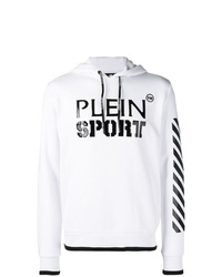 weißer und schwarzer bedruckter Pullover mit einem Kapuze von Plein Sport