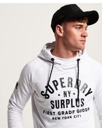weißer und schwarzer bedruckter Pullover mit einem Kapuze von Superdry