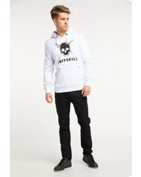 weißer und schwarzer bedruckter Pullover mit einem Kapuze von Tuffskull