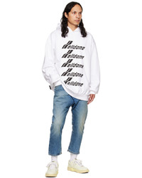 weißer und schwarzer bedruckter Pullover mit einem Kapuze von We11done