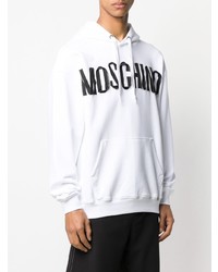 weißer und schwarzer bedruckter Pullover mit einem Kapuze von Moschino