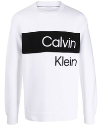 weißer und schwarzer bedruckter Pullover mit einem Rundhalsausschnitt von Calvin Klein Jeans