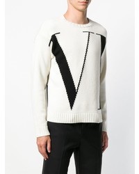 weißer und schwarzer bedruckter Pullover mit einem Rundhalsausschnitt von Valentino