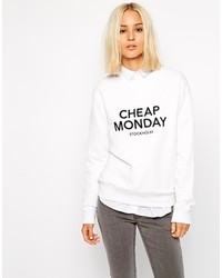 weißer und schwarzer bedruckter Pullover mit einem Rundhalsausschnitt von Cheap Monday